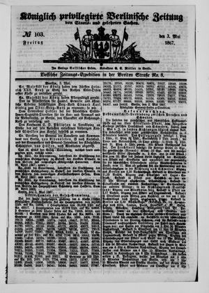 Königlich privilegirte Berlinische Zeitung von Staats- und gelehrten Sachen vom 03.05.1867