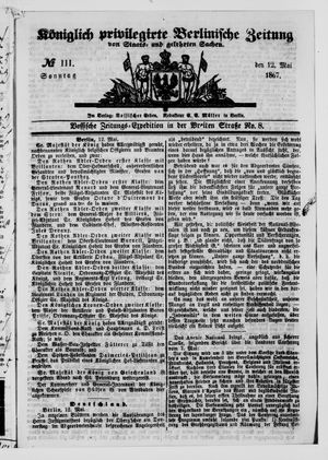 Königlich privilegirte Berlinische Zeitung von Staats- und gelehrten Sachen vom 12.05.1867