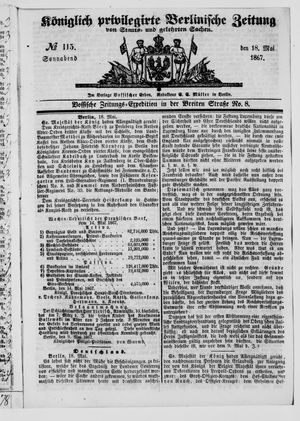 Königlich privilegirte Berlinische Zeitung von Staats- und gelehrten Sachen on May 18, 1867