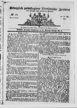 Königlich privilegirte Berlinische Zeitung von Staats- und gelehrten Sachen on May 23, 1867