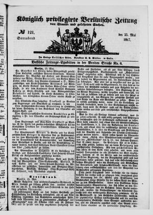 Königlich privilegirte Berlinische Zeitung von Staats- und gelehrten Sachen on May 25, 1867