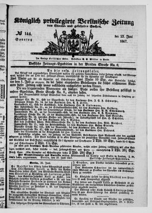 Königlich privilegirte Berlinische Zeitung von Staats- und gelehrten Sachen vom 23.06.1867