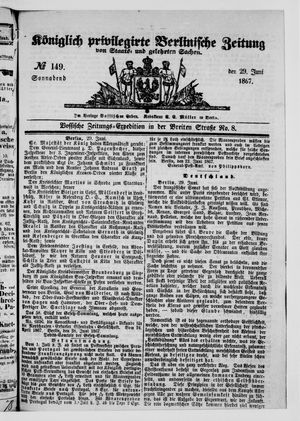 Königlich privilegirte Berlinische Zeitung von Staats- und gelehrten Sachen on Jun 29, 1867