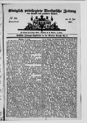 Königlich privilegirte Berlinische Zeitung von Staats- und gelehrten Sachen vom 13.07.1867