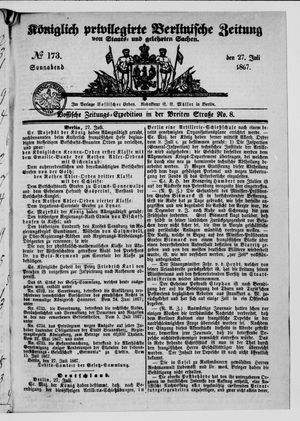 Königlich privilegirte Berlinische Zeitung von Staats- und gelehrten Sachen vom 27.07.1867