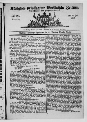 Königlich privilegirte Berlinische Zeitung von Staats- und gelehrten Sachen vom 30.07.1867
