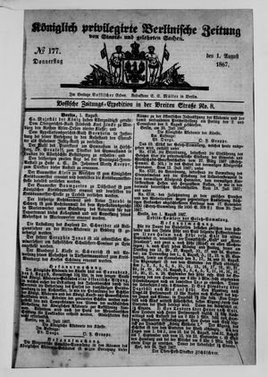 Königlich privilegirte Berlinische Zeitung von Staats- und gelehrten Sachen vom 01.08.1867