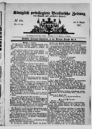 Königlich privilegirte Berlinische Zeitung von Staats- und gelehrten Sachen vom 02.08.1867