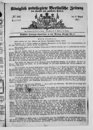 Königlich privilegirte Berlinische Zeitung von Staats- und gelehrten Sachen vom 09.08.1867