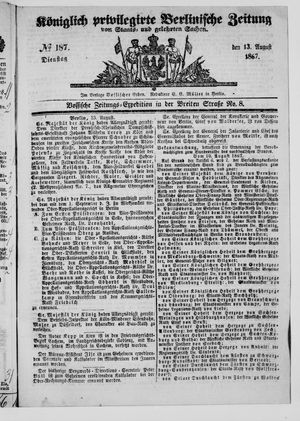 Königlich privilegirte Berlinische Zeitung von Staats- und gelehrten Sachen vom 13.08.1867