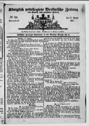 Königlich privilegirte Berlinische Zeitung von Staats- und gelehrten Sachen on Aug 17, 1867