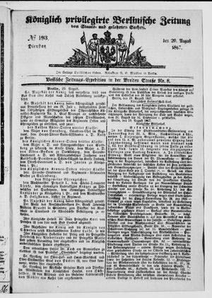 Königlich privilegirte Berlinische Zeitung von Staats- und gelehrten Sachen vom 20.08.1867