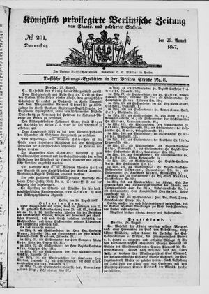 Königlich privilegirte Berlinische Zeitung von Staats- und gelehrten Sachen vom 29.08.1867