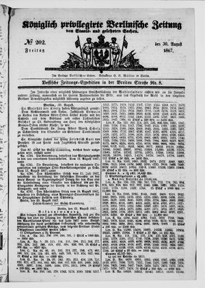 Königlich privilegirte Berlinische Zeitung von Staats- und gelehrten Sachen on Aug 30, 1867