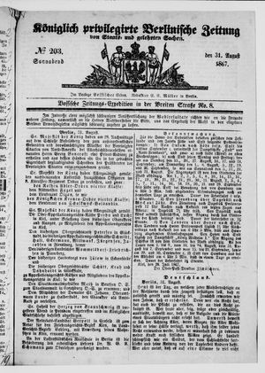 Königlich privilegirte Berlinische Zeitung von Staats- und gelehrten Sachen on Aug 31, 1867