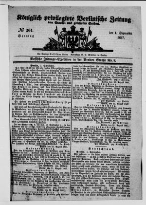 Königlich privilegirte Berlinische Zeitung von Staats- und gelehrten Sachen on Sep 1, 1867