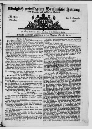 Königlich privilegirte Berlinische Zeitung von Staats- und gelehrten Sachen on Sep 3, 1867