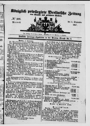Königlich privilegirte Berlinische Zeitung von Staats- und gelehrten Sachen vom 04.09.1867