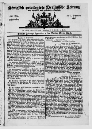 Königlich privilegirte Berlinische Zeitung von Staats- und gelehrten Sachen on Sep 5, 1867