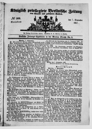 Königlich privilegirte Berlinische Zeitung von Staats- und gelehrten Sachen on Sep 7, 1867