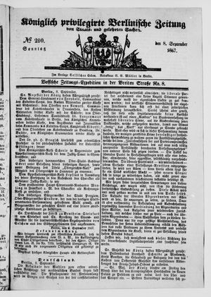 Königlich privilegirte Berlinische Zeitung von Staats- und gelehrten Sachen vom 08.09.1867