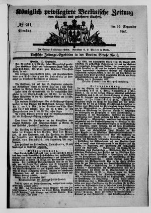 Königlich privilegirte Berlinische Zeitung von Staats- und gelehrten Sachen vom 10.09.1867