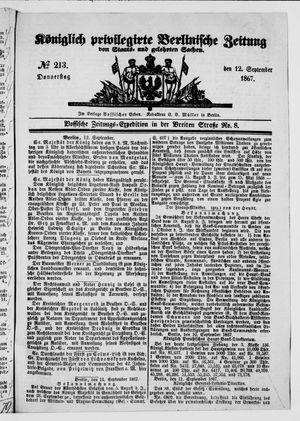 Königlich privilegirte Berlinische Zeitung von Staats- und gelehrten Sachen on Sep 12, 1867