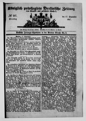 Königlich privilegirte Berlinische Zeitung von Staats- und gelehrten Sachen vom 17.09.1867