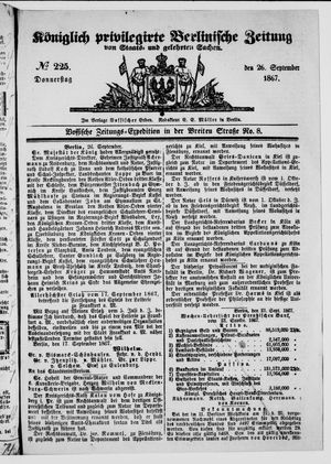 Königlich privilegirte Berlinische Zeitung von Staats- und gelehrten Sachen on Sep 26, 1867