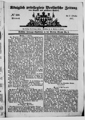 Königlich privilegirte Berlinische Zeitung von Staats- und gelehrten Sachen on Oct 2, 1867