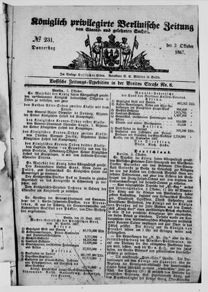 Königlich privilegirte Berlinische Zeitung von Staats- und gelehrten Sachen vom 03.10.1867