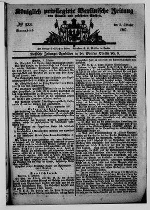 Königlich privilegirte Berlinische Zeitung von Staats- und gelehrten Sachen on Oct 5, 1867