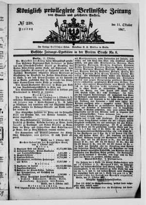 Königlich privilegirte Berlinische Zeitung von Staats- und gelehrten Sachen on Oct 11, 1867