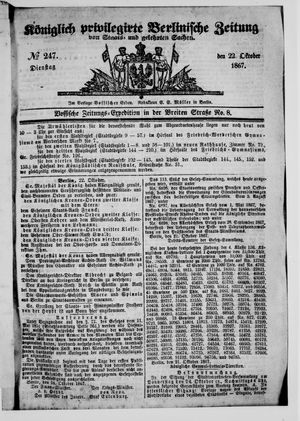 Königlich privilegirte Berlinische Zeitung von Staats- und gelehrten Sachen on Oct 22, 1867