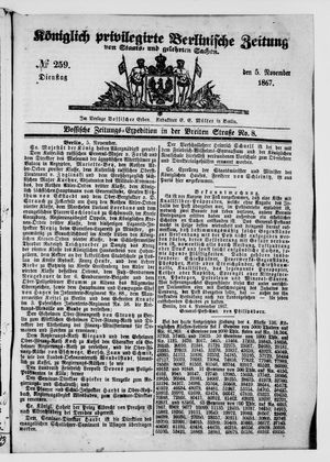 Königlich privilegirte Berlinische Zeitung von Staats- und gelehrten Sachen on Nov 5, 1867