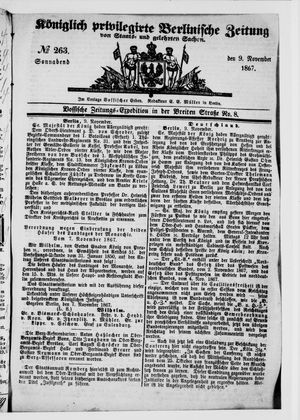 Königlich privilegirte Berlinische Zeitung von Staats- und gelehrten Sachen vom 09.11.1867