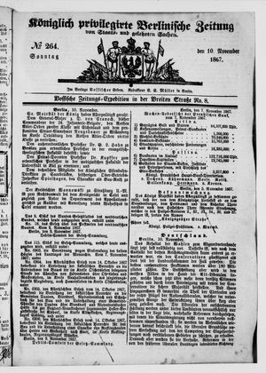 Königlich privilegirte Berlinische Zeitung von Staats- und gelehrten Sachen vom 10.11.1867