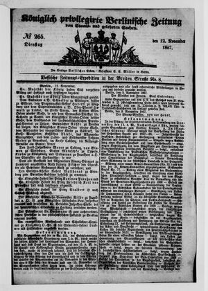 Königlich privilegirte Berlinische Zeitung von Staats- und gelehrten Sachen on Nov 12, 1867