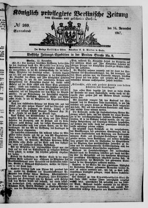 Königlich privilegirte Berlinische Zeitung von Staats- und gelehrten Sachen vom 16.11.1867
