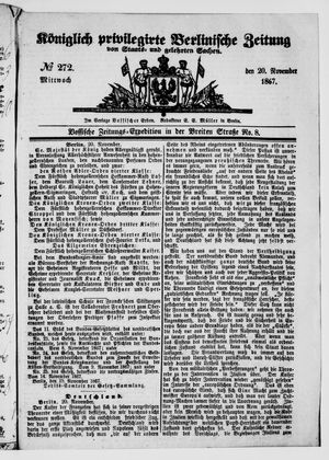 Königlich privilegirte Berlinische Zeitung von Staats- und gelehrten Sachen vom 20.11.1867