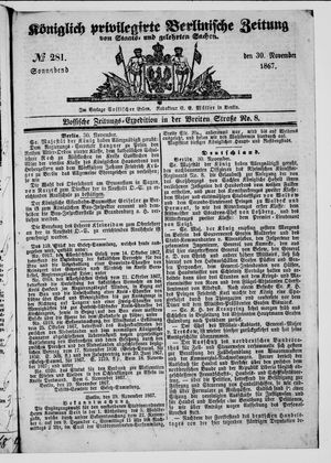 Königlich privilegirte Berlinische Zeitung von Staats- und gelehrten Sachen on Nov 30, 1867