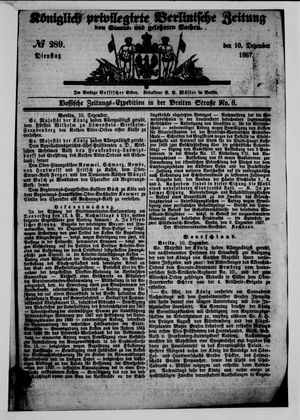 Königlich privilegirte Berlinische Zeitung von Staats- und gelehrten Sachen vom 10.12.1867