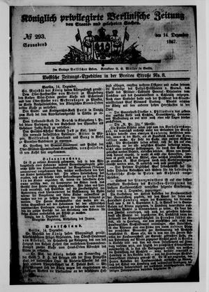 Königlich privilegirte Berlinische Zeitung von Staats- und gelehrten Sachen vom 14.12.1867