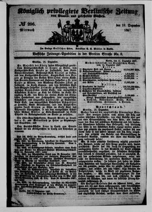 Königlich privilegirte Berlinische Zeitung von Staats- und gelehrten Sachen vom 18.12.1867