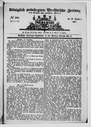 Königlich privilegirte Berlinische Zeitung von Staats- und gelehrten Sachen vom 20.12.1867