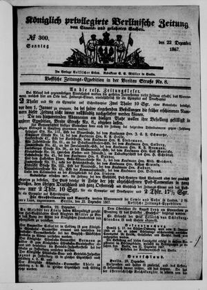 Königlich privilegirte Berlinische Zeitung von Staats- und gelehrten Sachen on Dec 22, 1867