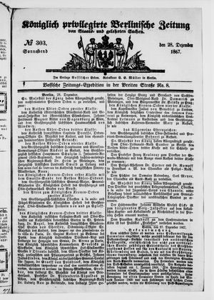Königlich privilegirte Berlinische Zeitung von Staats- und gelehrten Sachen on Dec 28, 1867