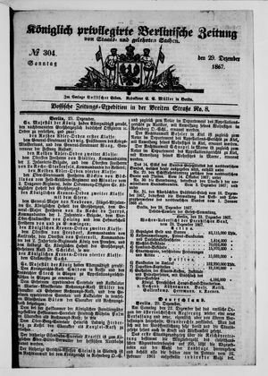 Königlich privilegirte Berlinische Zeitung von Staats- und gelehrten Sachen on Dec 29, 1867