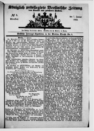 Königlich privilegirte Berlinische Zeitung von Staats- und gelehrten Sachen on Jan 7, 1868