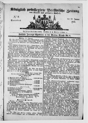 Königlich privilegirte Berlinische Zeitung von Staats- und gelehrten Sachen vom 11.01.1868